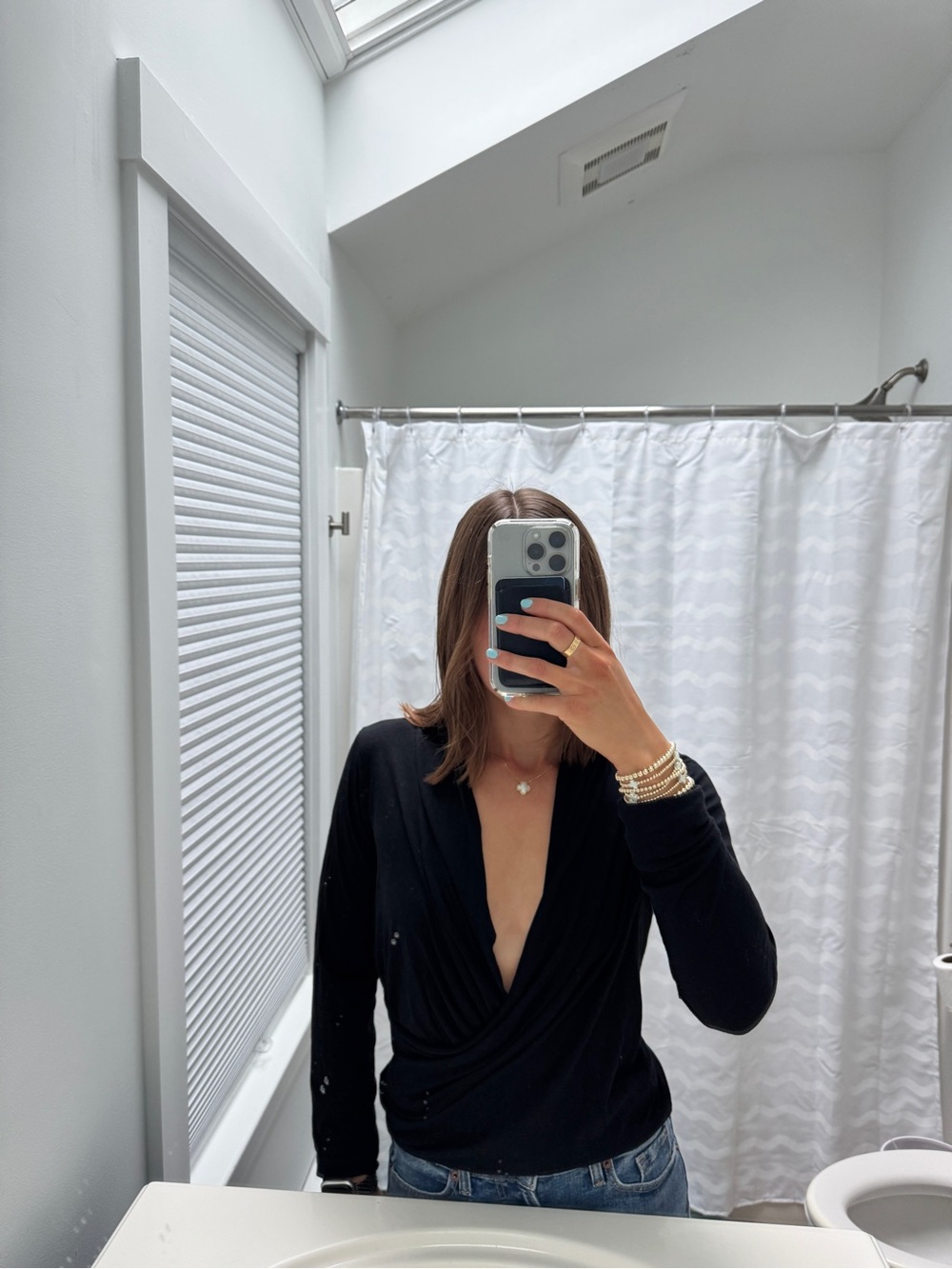 Velvet by Graham & Spencer Black Wrap V-Neck Long Sleeve Top